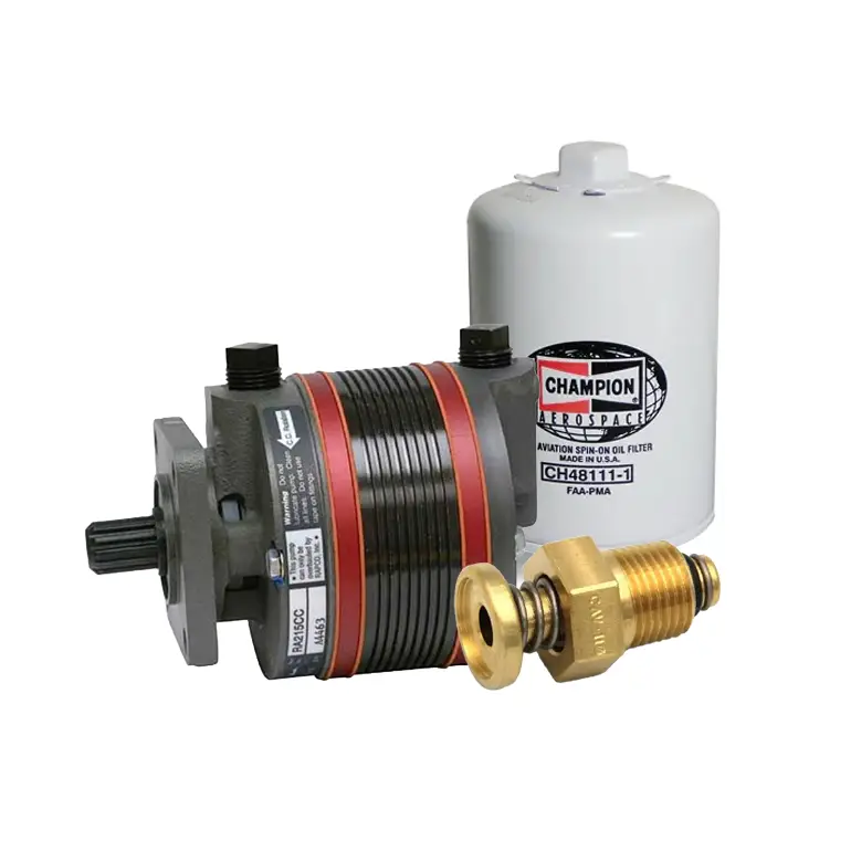 Aircraft fuel system parts including oil filter pump and fuel drain valve